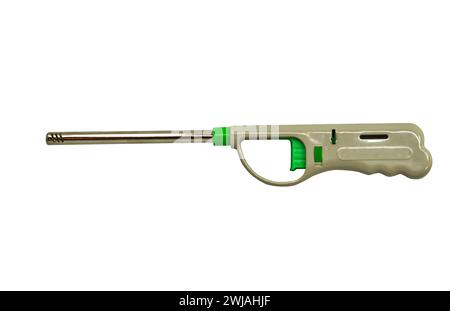 Isolated a gas lighter gun for the gas stove in the kitchen on white background, side view of the gas-lighter gun. Stock Photo