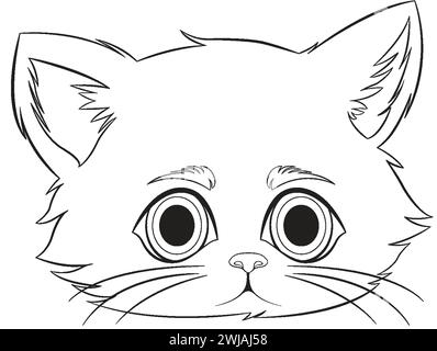 Black and white vector of a cute kitten face Stock Vector