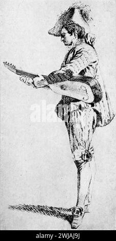 Study by French Artist, Jean-Antoine Watteau: Figure for 'Le leçon D'Amour' (The Lesson of Love). Black and White Illustration from the Connoisseur, an Illustrated Magazine for Collectors Voll 3 (May-Aug 1902) published in London. Stock Photo