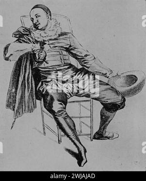 Study of Mons, a Crèpy Fils by French Artist, Jean-Antoine Watteau: Black and White Illustration from the Connoisseur, an Illustrated Magazine for Collectors Voll 3 (May-Aug 1902) published in London. Stock Photo