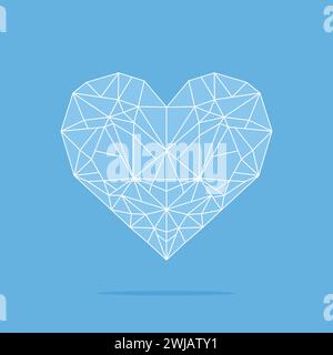 Blue polygonal heart with white lines on a blue background, flat vector illustration Stock Vector