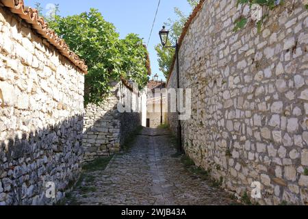 Old narrow streets in Berat Berati in Albania Stock Photo