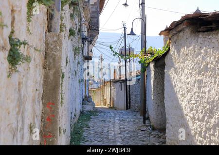 Old narrow streets in Berat Berati in Albania Stock Photo