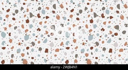 Terrazzo seamless pattern in pastel neutral colors. Random colorful small rocks on beige background. Realistic texture of classic italian flooring Stock Vector