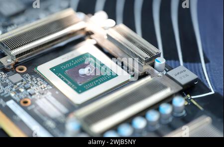 Thermal paste lying on processor from video card closeup Stock Photo