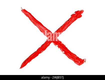 X mark painted with thick red oil paint on white background with clipping path Stock Photo