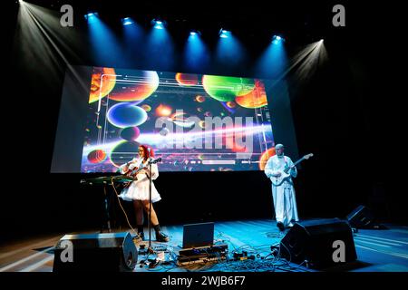 Eadyth Crawford performing with Rhodri Sion Foxhall at Transform 2024 in Aberystwyth Arts Centre on 2nd February 2024. Stock Photo