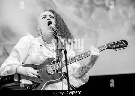 Eadyth Crawford performing with Rhodri Sion Foxhall at Transform 2024 in Aberystwyth Arts Centre on 2nd February 2024. Stock Photo