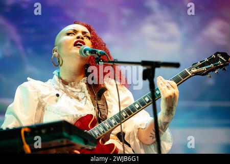 Eadyth Crawford performing with Rhodri Sion Foxhall at Transform 2024 in Aberystwyth Arts Centre on 2nd February 2024. Stock Photo