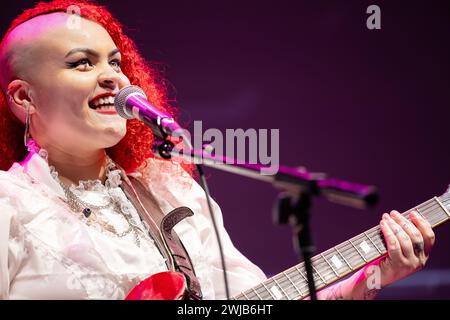 Eadyth Crawford performing with Rhodri Sion Foxhall at Transform 2024 in Aberystwyth Arts Centre on 2nd February 2024. Stock Photo