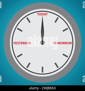 Clock face with the words today, tomorrow, yesterday Stock Vector