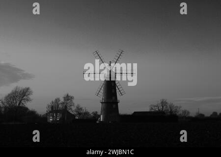 Sunset over Sibsey Trader Windmill, Sibsey village, Lincolnshire County, England, UK Stock Photo