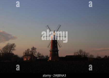 Sunset over Sibsey Trader Windmill, Sibsey village, Lincolnshire County, England, UK Stock Photo