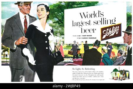 1956 Schlitz beer print ad. 'World's largest selling beer.' Stock Photo