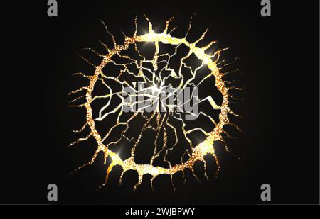 Abstract black and gold wall hole background Stock Vector