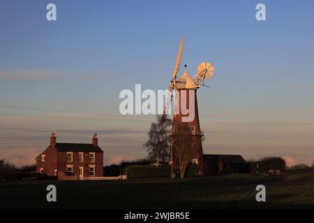 Sunset over Sibsey Trader Windmill, Sibsey village, Lincolnshire County, England, UK Stock Photo