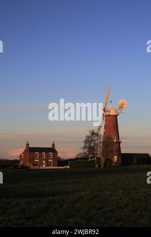 Sunset over Sibsey Trader Windmill, Sibsey village, Lincolnshire County, England, UK Stock Photo