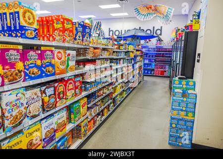 Close-up view of the interior of a CVS store between product shelves. Miami Beach. USA. Stock Photo