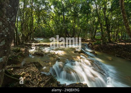 Small rapids on the Limon River near the main waterfalls near Samana, Dominican Republic. Stock Photo