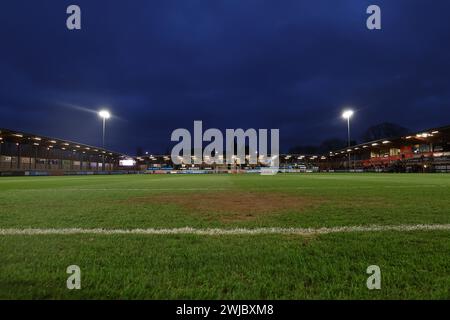 Dartford, UK. 14th Feb, 2024. Dartford, Kent, 14 February 2024: General view of Princes Park during the Continental Tyres League Cup football match between London City Lionesses and Arsenal at Princes Park in Dartford, England. (James Whitehead/SPP) Credit: SPP Sport Press Photo. /Alamy Live News Stock Photo