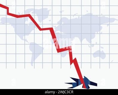 Stock market crashing down arrow and falling from graph breaking illustration Stock Vector
