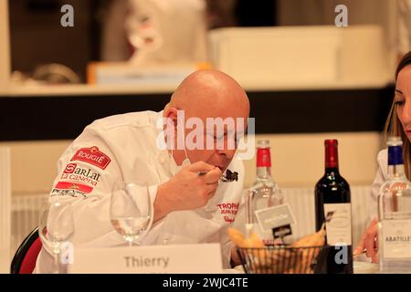 Thierry Marx, emblematic double-starred chef, chairs the jury for the “Trophée Jean-Rougié” in Sarlat in Périgord Noir. This gastronomic competition a Stock Photo