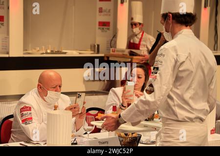 Thierry Marx, emblematic double-starred chef, chairs the jury for the “Trophée Jean-Rougié” in Sarlat in Périgord Noir. This gastronomic competition a Stock Photo