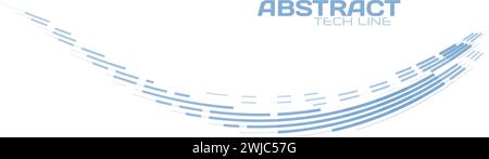Abstract tech curved line by blue stripes. Simple wide vector graphic pattern Stock Vector