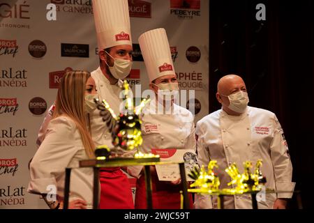 Thierry Marx, emblematic double-starred chef, chairs the jury for the “Trophée Jean-Rougié” in Sarlat in Périgord Noir. This gastronomic competition a Stock Photo