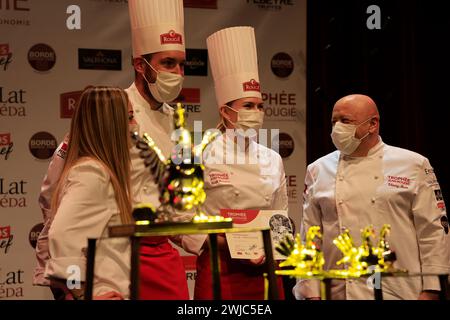 Thierry Marx, emblematic double-starred chef, chairs the jury for the “Trophée Jean-Rougié” in Sarlat in Périgord Noir. This gastronomic competition a Stock Photo