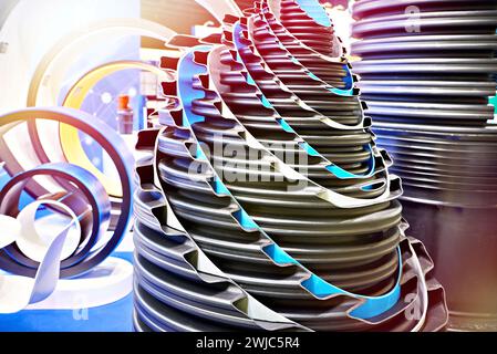 Sewage pipes of high density polyethylene on an industrial exhibition Stock Photo