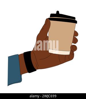 Female hand holding cup with coffee, cappuccino. Stock Vector