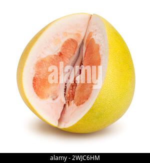 sliced pink pomelo path isolated on white Stock Photo