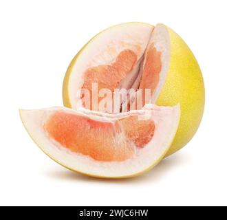 sliced pink pomelo path isolated on white Stock Photo