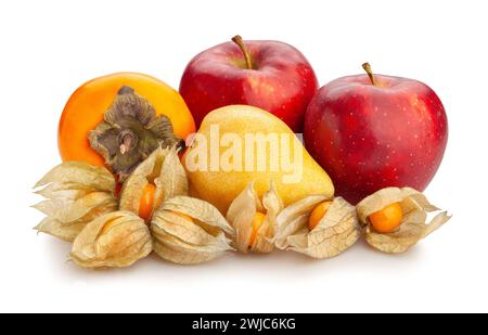 fruit mix path isolated on white Stock Photo