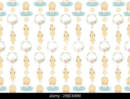 Easter. Seamless pattern with traditional Easter symbols for wrapping paper, wallpaper, web page backgrouns and more. Stock Vector