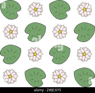 Vector Seamless pattern of hand drawn sketch doodle colored water lily flowers isolated on white background Stock Vector
