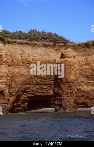 Sandstone cliffs along the shore of Cap aux Meules in the Magdalen Islands, Isles du Madeleine in the Gulf of St Lawrence, Quebec, Canada Stock Photo