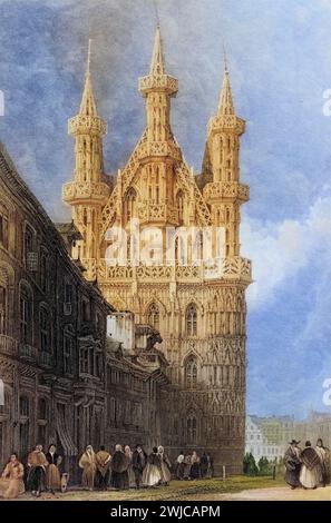 Rathaus, Hotel de Ville, um 1800, Louvain, Löwen, Belgien, Historisch, digital restaurierte Reproduktion von einer Vorlage aus dem 19. Jahrhundert, Re Stock Photo