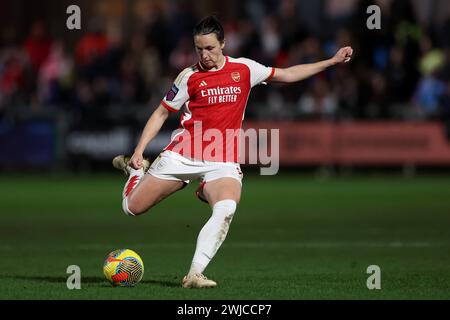 Dartford, UK. 14th Feb, 2024. Dartford, Kent, 14 February 2024: Lotte Wubben-Moy (3 Arsenal) during the Continental Tyres League Cup football match between London City Lionesses and Arsenal at Princes Park in Dartford, England. (James Whitehead/SPP) Credit: SPP Sport Press Photo. /Alamy Live News Stock Photo
