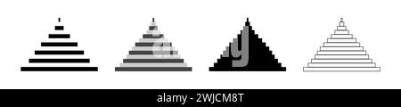 Set of four simple monochrome pyramids. Horizontal rectangles forming a pyramid. Silhouette, outline. Triangles. Simple geometric design. Minimalist g Stock Vector