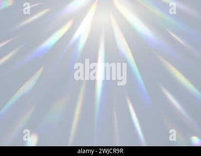 Prism light flare effect, overlay background with rainbow shine of crystal glass, vector shiny glow. Prism light dispersion with rainbow rays and shiny glares effect of sun light or glass refraction Stock Vector