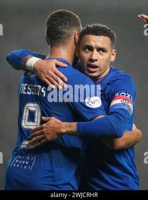 Rangers' Cyriel Dessers (left) Celebrates With Team-mates After Scoring 