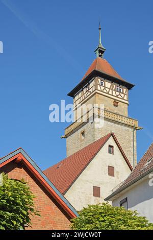 Historic high watchtower built 13th century, city tower, Waiblingen, Baden-Wuerttemberg, Germany Stock Photo