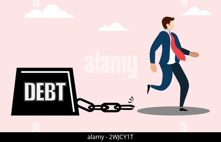 Happy person becoming Debt Free, Person escaping debt, freedom from outstanding house or car debt, Debt Freedom Concept Stock Vector