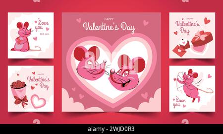 flat valentine s day instagram posts collection design vector illustration Stock Vector