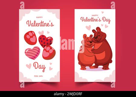 flat valentine s day instagram posts collection design vector illustration Stock Vector