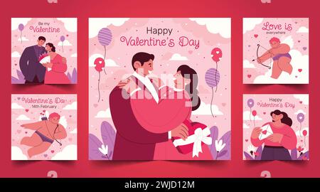 flat valentine s day instagram posts collection design vector illustration Stock Vector
