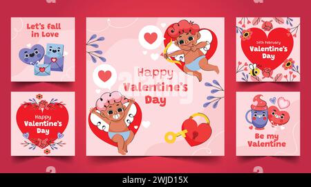 flat valentine s day instagram posts collection design vector illustration Stock Vector
