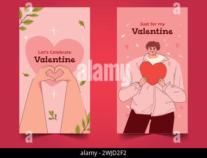 flat valentine s day instagram posts collection design vector illustration Stock Vector
